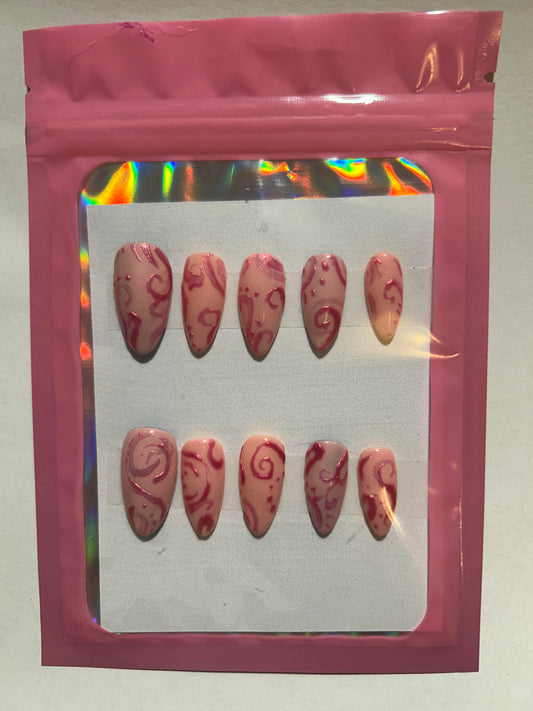Pink Chrome Swirl Nails